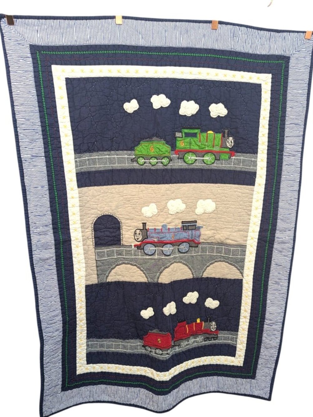 Pottery Barn Kids Thomas the Train Blue Toddler Baby Crib Quilt Blanket 46 x 34"